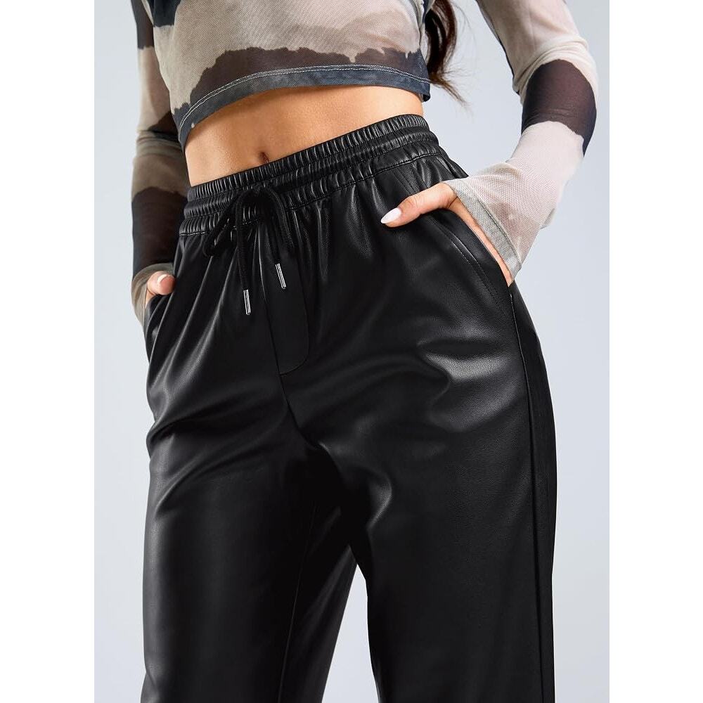 NWT Santiny Black Faux Leather High Rise Straight Leg Pants - XS CHIC